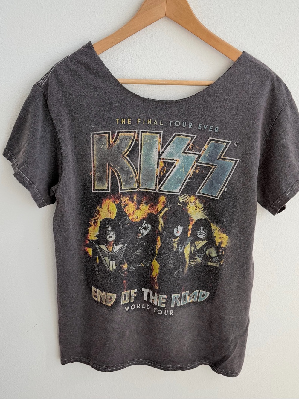 KISS End of the Road World Tour Distressed Off-the-Shoulder Graphic T-Shirt